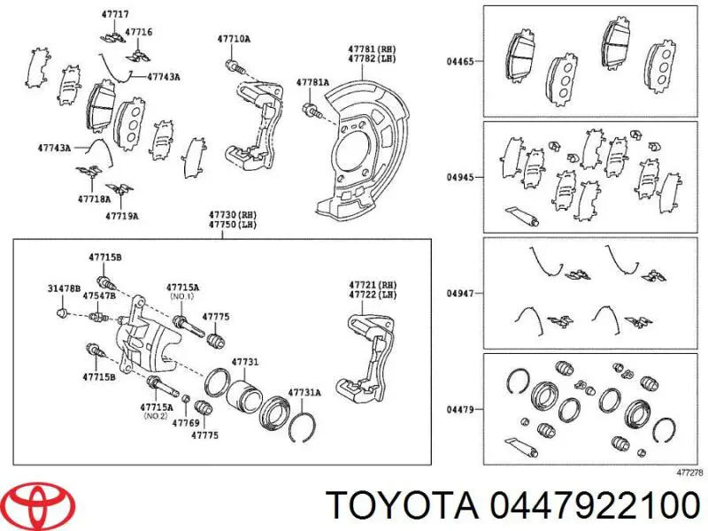 Ремкомплект супорту гальмівного переднього Toyota 0447922100 ціна, від 44.79 USD