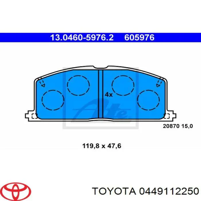 0449112250 Toyota колодки гальмівні передні, дискові