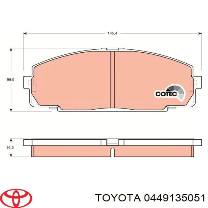 Колодки гальмівні передні, дискові 0449135051 Toyota