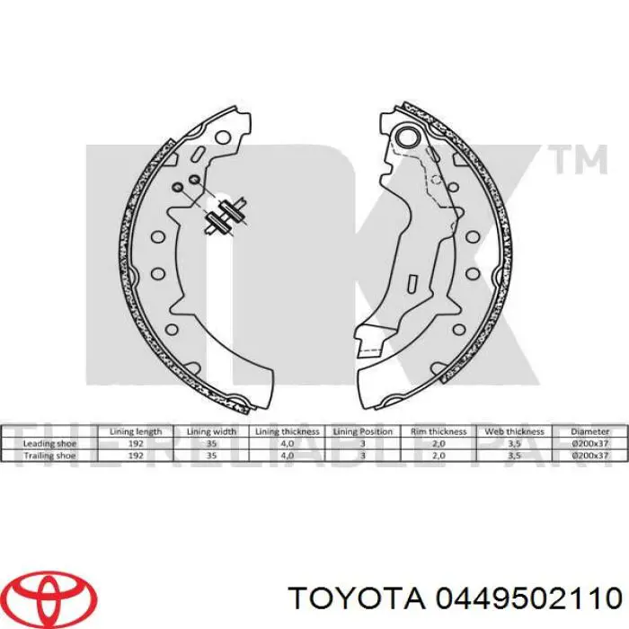 Колодки гальмові задні, барабанні Toyota 0449502110 ціна, від 20.45 USD