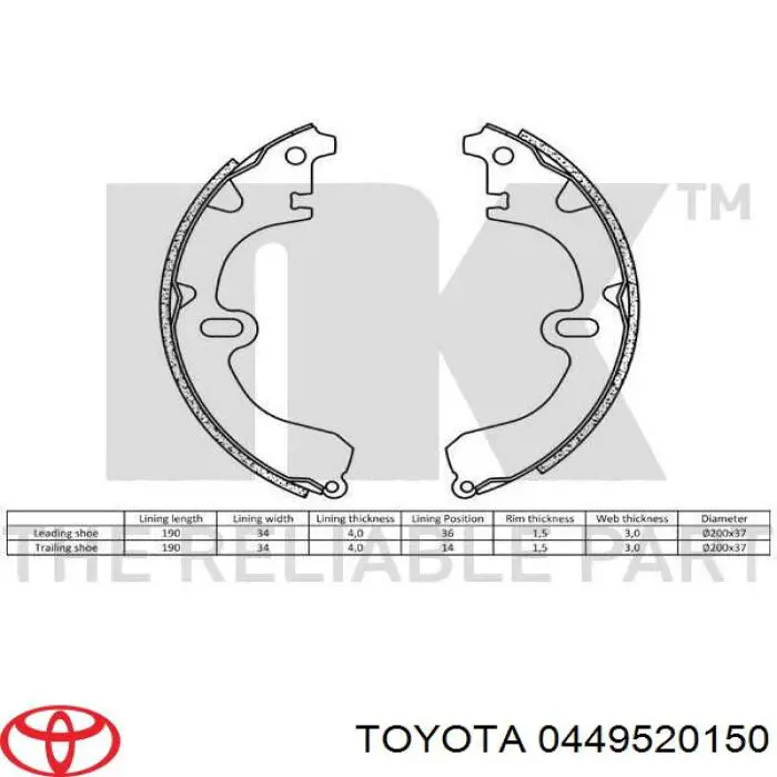 Колодки гальмові задні, барабанні 0449520150 Toyota