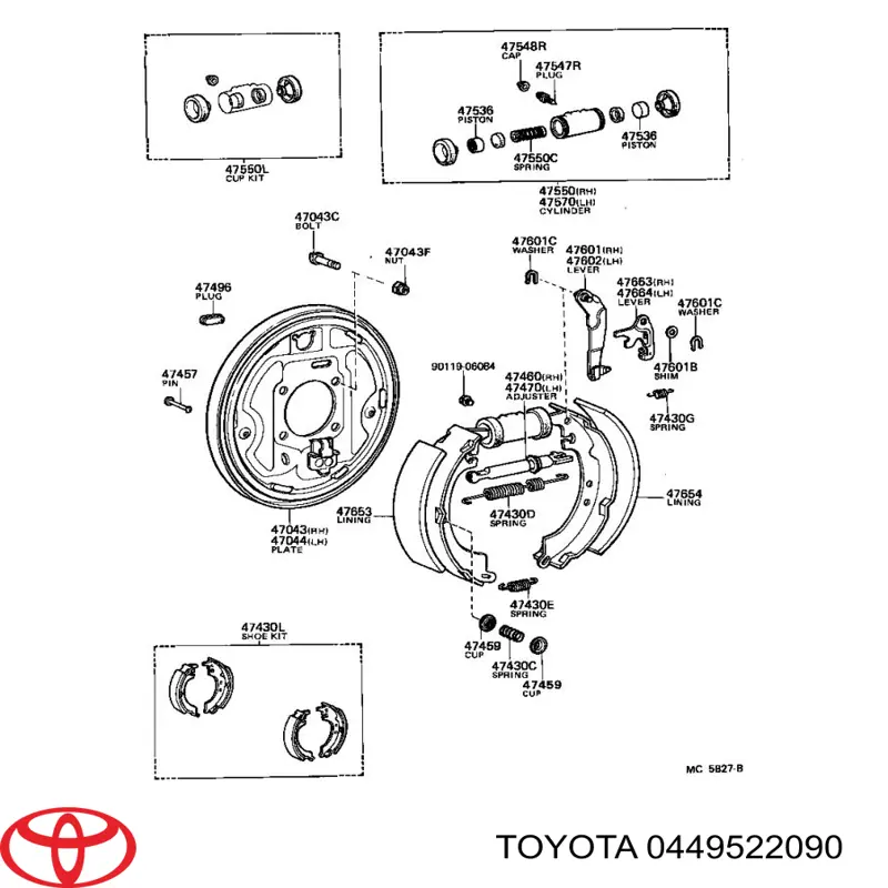 0449522090 Toyota Колодки гальмівні задні, барабанні
