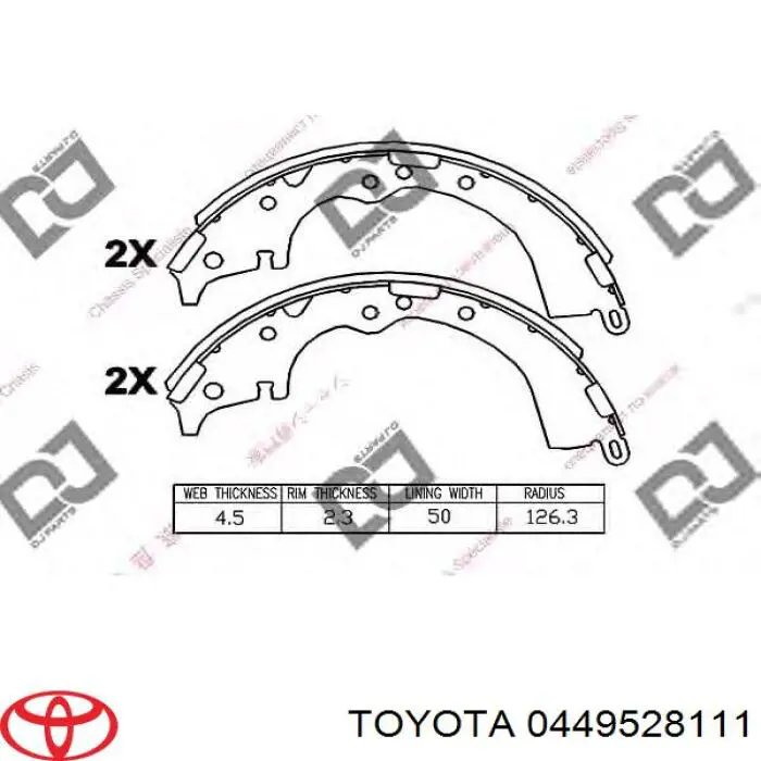 Колодки гальмові задні, барабанні 0449528111 Toyota