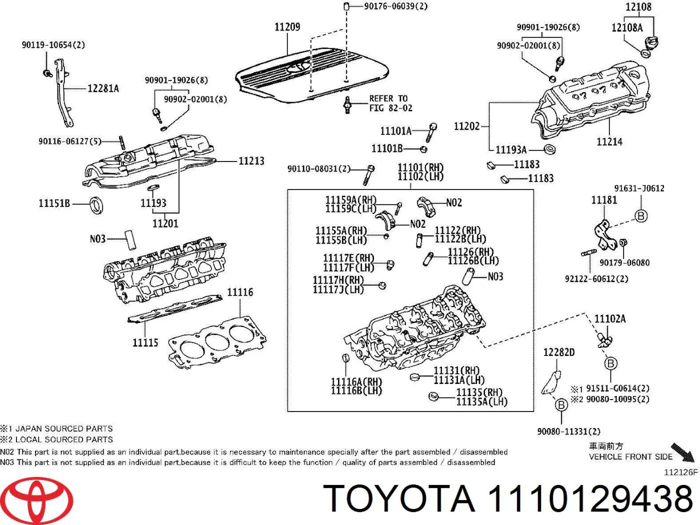 1110129438 Toyota головка блока циліндрів (гбц, права)