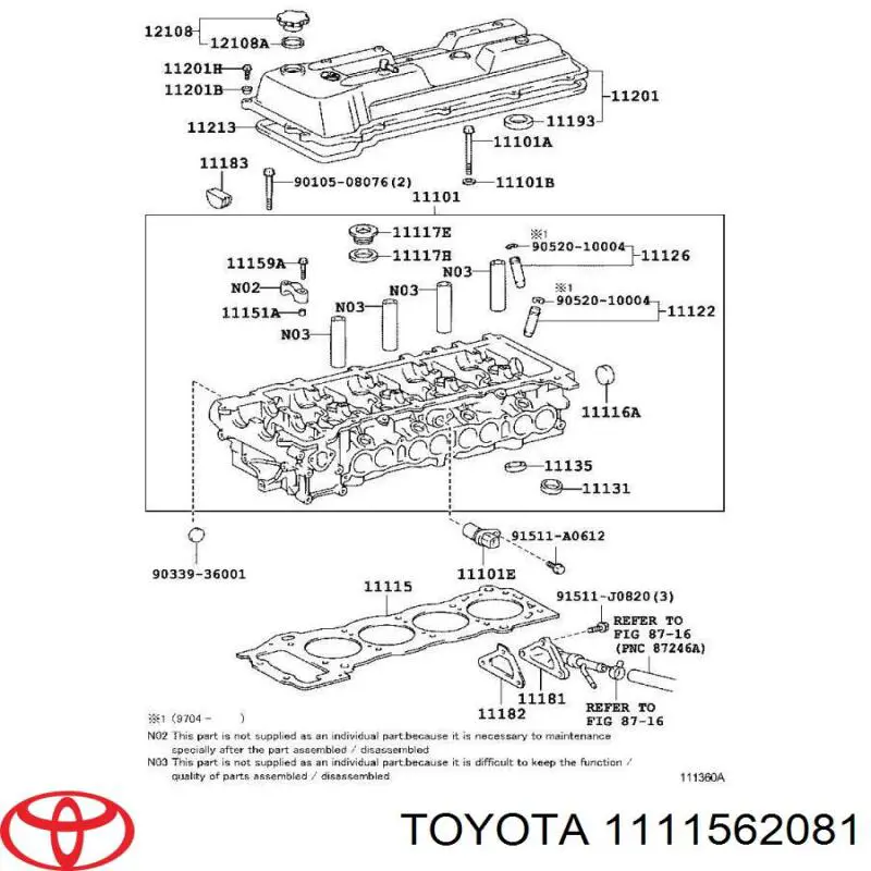 Прокладка головки блока циліндрів (ГБЦ), права Toyota 1111562081 ціна, від 0.02 USD