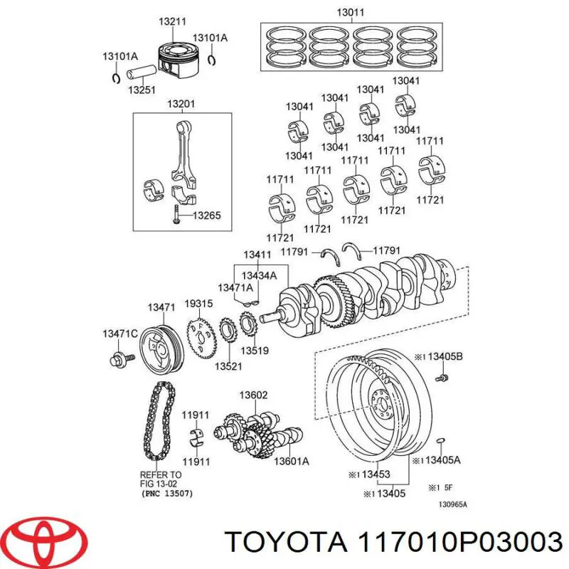 Вкладиші коленвала, корінні, комплект, стандарт (STD) Toyota 117010P03003 ціна, від 15.85 USD