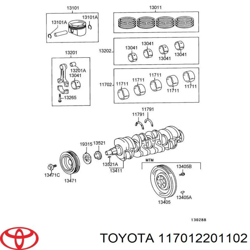 117012201002 Toyota вкладиші колінвала, корінні, комплект, стандарт (std)