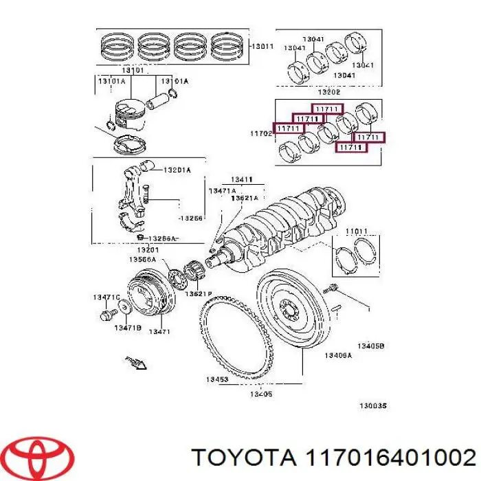 117016401002 Toyota вкладиші колінвала, корінні, комплект, стандарт (std)