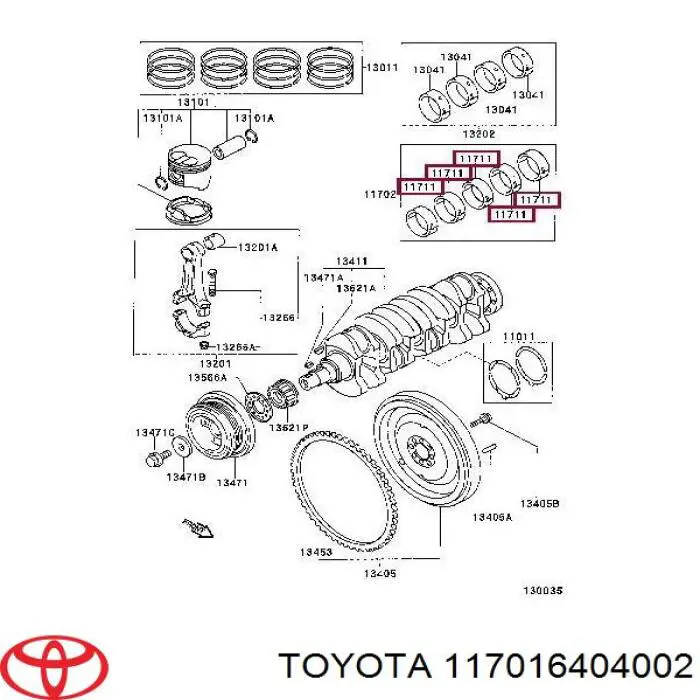 117016404002 Toyota вкладиші колінвала, корінні, комплект, стандарт (std)