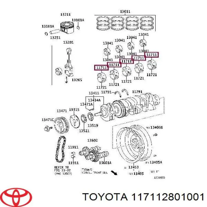 117112801001 Toyota вкладиші колінвала, корінні, комплект, стандарт (std)