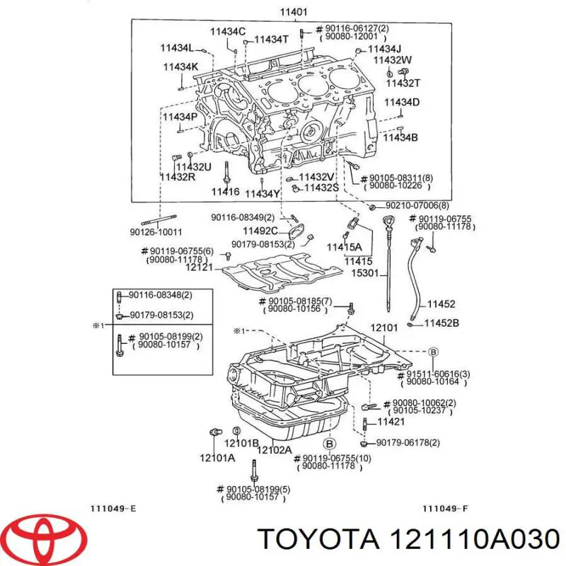 121110A030 Toyota піддон масляний картера двигуна, верхня частина