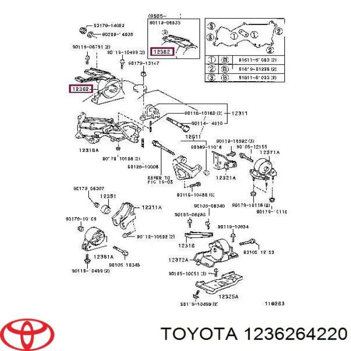 1236264220 Toyota Права подушка мотора