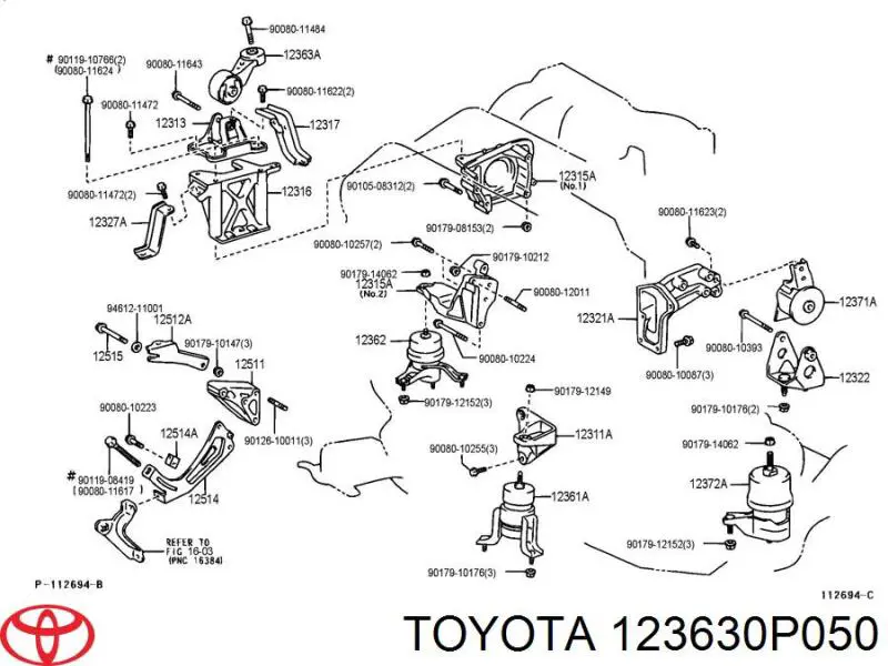 123630P050 Toyota подушка (опора двигуна, права верхня)