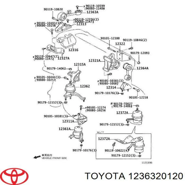 Подушка (опора) двигуна, права верхня Toyota 1236320120 ціна, від 62.62 USD