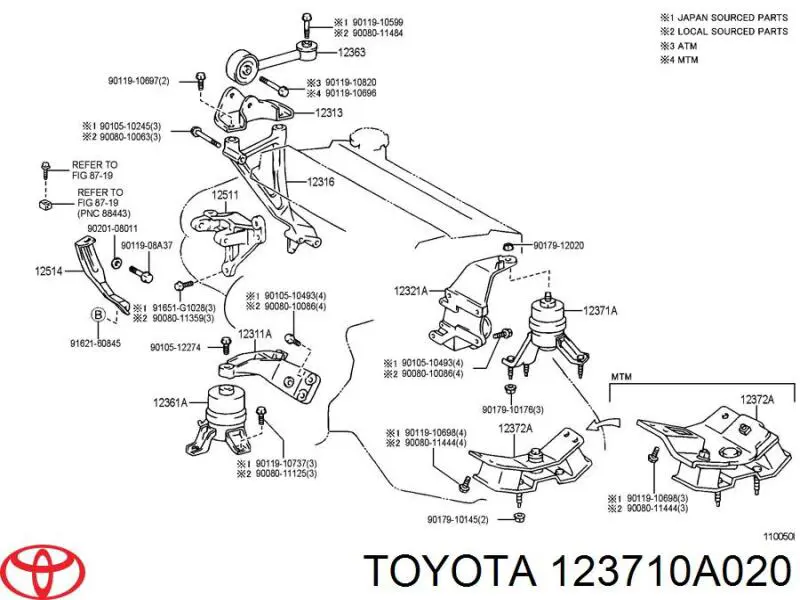 Подушка (опора) двигуна, задня (сайлентблок) Toyota Camry (V20) (Тойота Камрі)