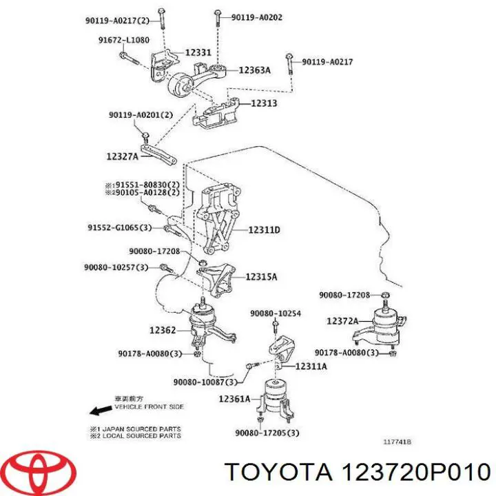 123720P010 Toyota подушка (опора двигуна, ліва)