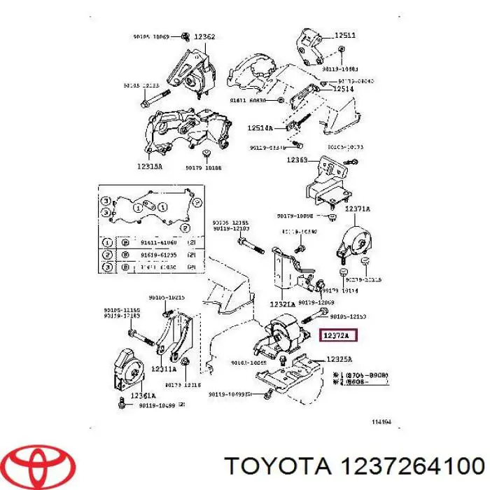 1237264100 Toyota подушка (опора двигуна, ліва)