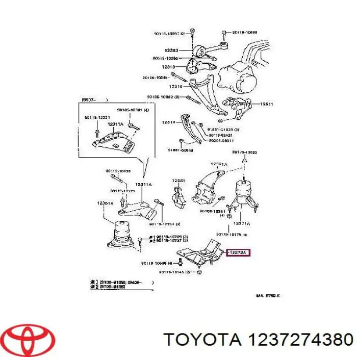 Подушка (опора) двигуна, ліва 1237274380 Toyota