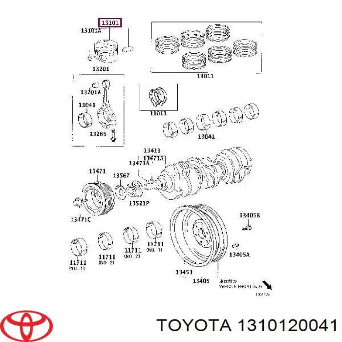 1310120041 Toyota поршень з пальцем без кілець, std