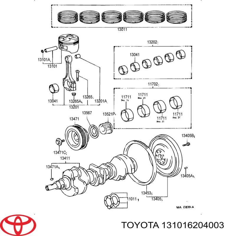 1310362040 Toyota Поршня на 1 циліндр, STD