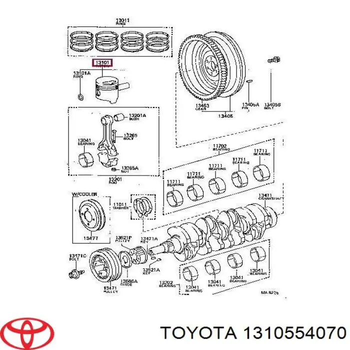 1310554070 Toyota Поршень з пальцем без кілець, 4-й ремонт (+1,00)