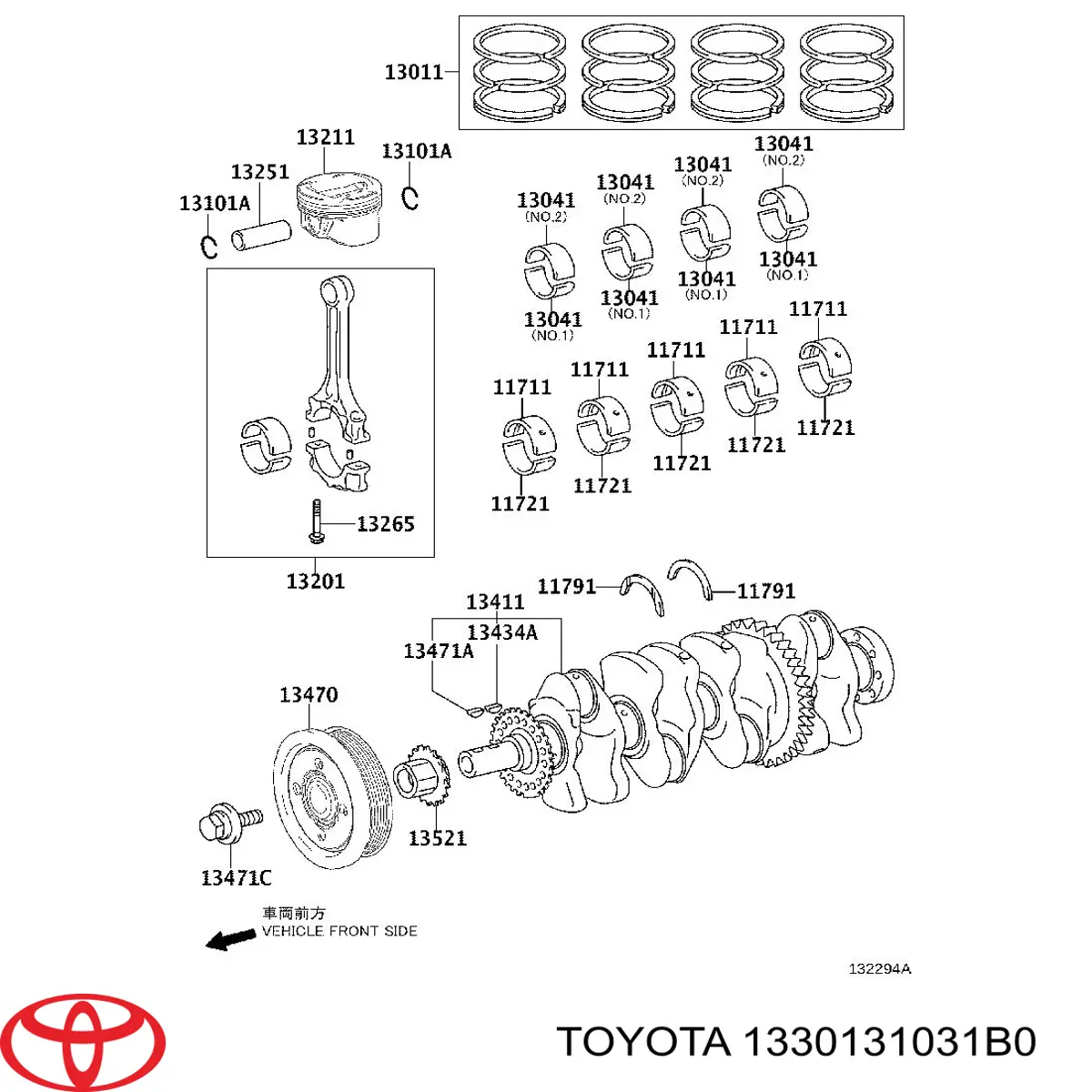 Поршень без колец TOYOTA 1330131031B0