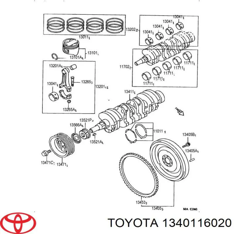 Вал колінчастий і маховик Toyota 1340116020 ціна, від 1973.33 USD
