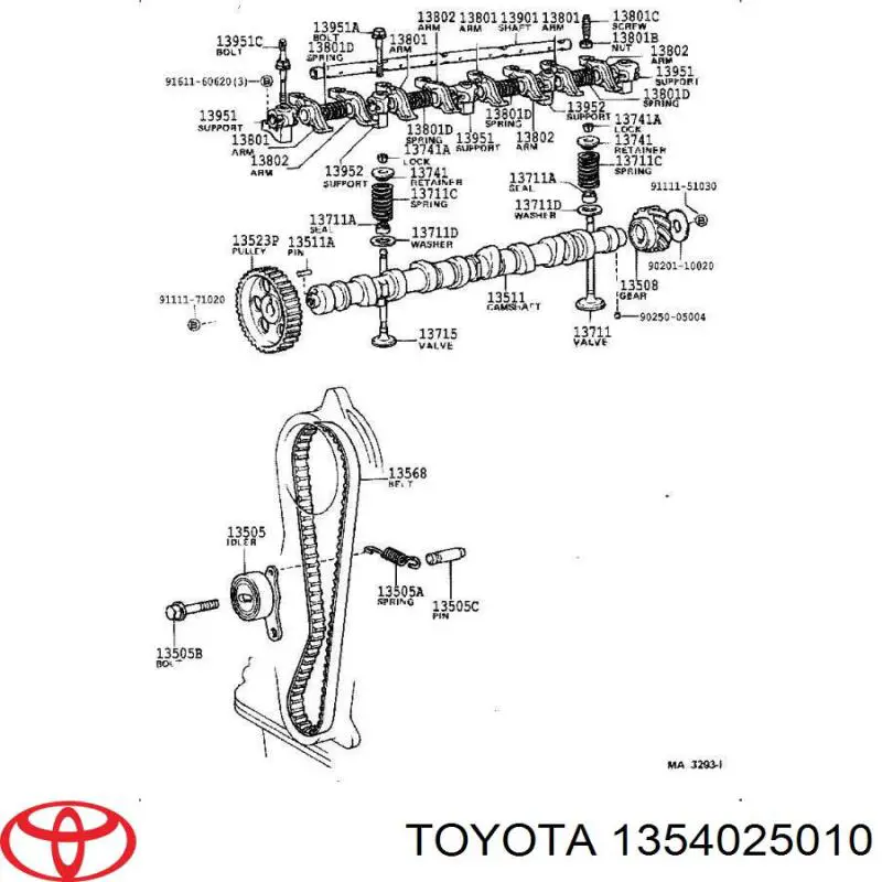 Натягувач ременя ГРМ Toyota 1354025010 ціна, від 22.73 USD