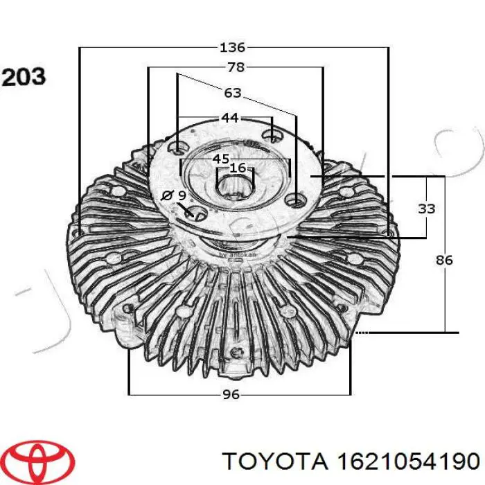 Вискомуфта, вязкостная муфта вентилятора охолодження 1621054190 Toyota