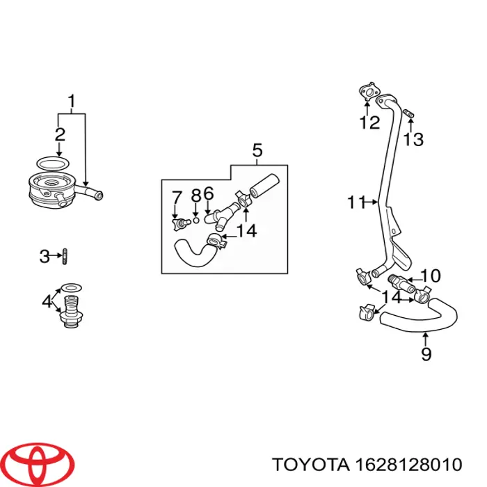 Купити 1628128010 Toyota Трубка/шланг масляного радіатора, від блока до радіатора