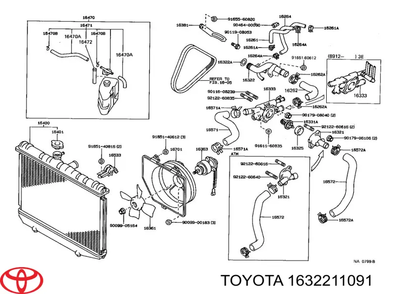 Шланг/патрубок системи охолодження Toyota Starlet 3 (P8) (Тойота Старлет)