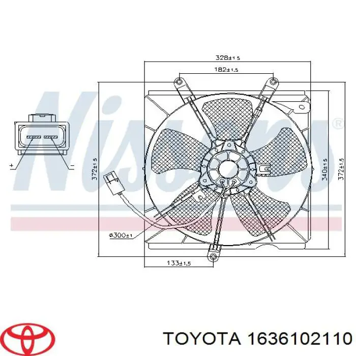 1636102110 Toyota дифузор радіатора охолодження, в зборі з двигуном і крильчаткою