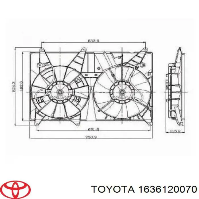 1636120070 Toyota Вентилятор радіатора охолодження, лівий