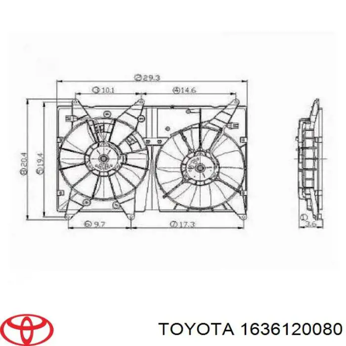 1636120080 Toyota вентилятор/крильчатка радіатора охолодження, правий