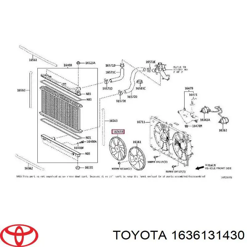 Вентилятор/крильчатка радіатора охолодження, правий 1636131430 Toyota