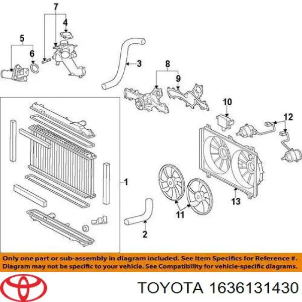 Вентилятор / крильчатка радіатора охолодження, правий Toyota 1636131430 ціна, від 45.59 USD