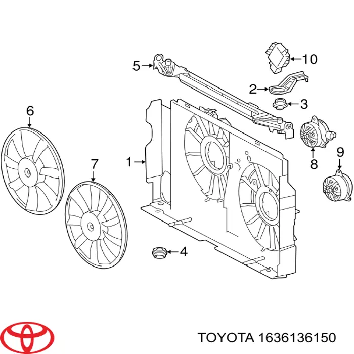 Вентилятор / крильчатка радіатора охолодження, правий Toyota 1636136150 ціна, від 114.00 USD