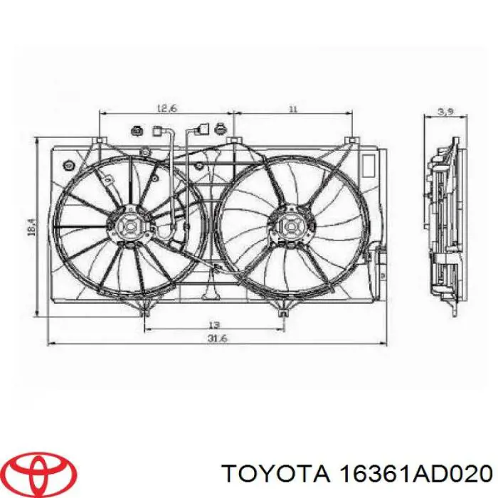 Вентилятор/крильчатка радіатора охолодження, правий 16361AD020 Toyota