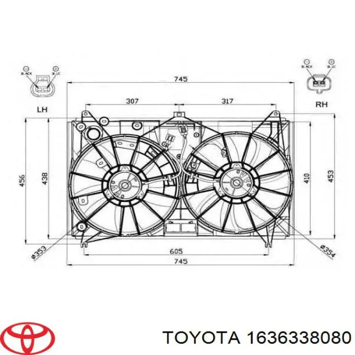 1636338080 Toyota двигун вентилятора системи охолодження, правий