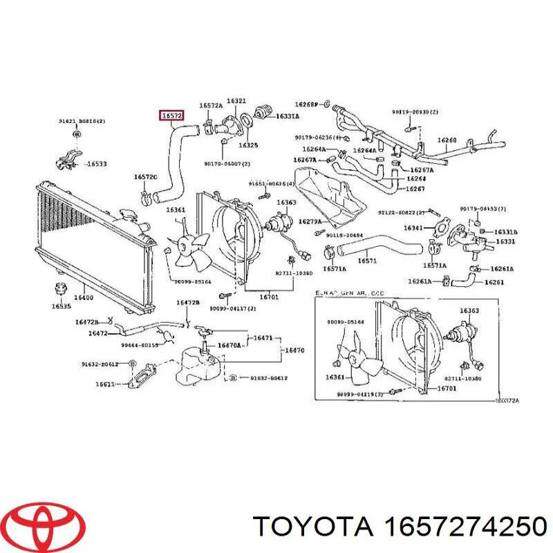 1657274250 Toyota шланг/патрубок радіатора охолодження, нижній