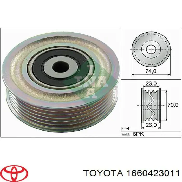 Ролик приводного ременя, паразитний Toyota 1660423011 ціна, від 25.04 USD