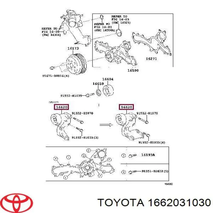 1662031030 Toyota Натягувач приводного ременя
