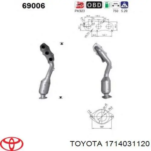 1714031120 Toyota Конвертор-каталізатор, правий