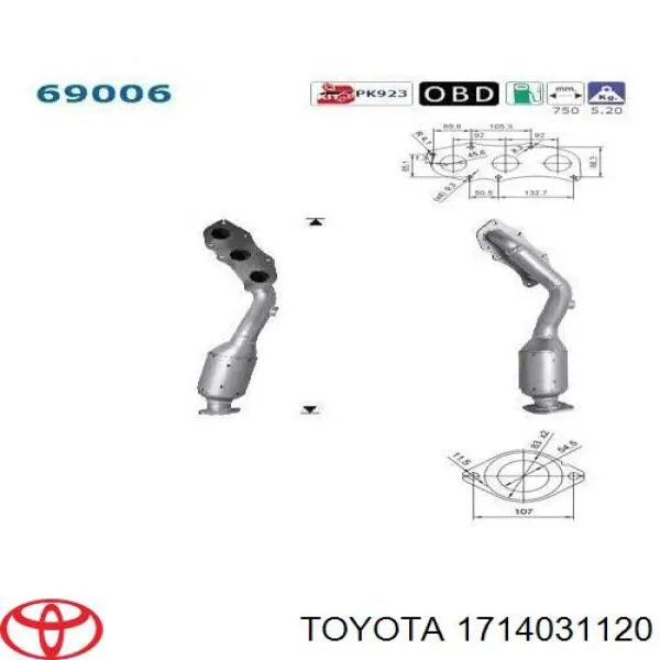 Конвертор-каталізатор, правий Toyota 1714031120 ціна, від 281.21 USD