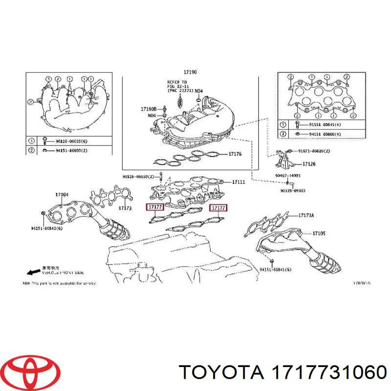 Прокладка впускного колектора Toyota 1717731060 ціна, від 5.21 USD
