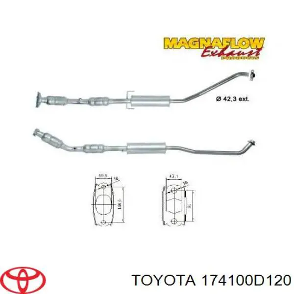 174100D120 Toyota труба приймальна (штани глушника, передня)