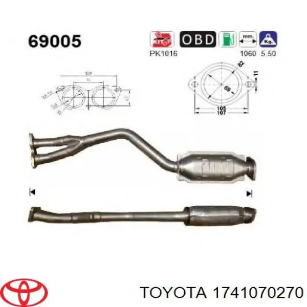 Конвертор-каталізатор (каталітичний нейтралізатор) Toyota 1741070270 ціна, від 88.69 USD