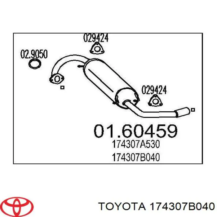 174307B040 Toyota глушник, задня частина