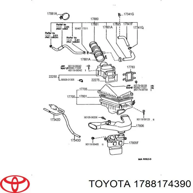 Патрубок повітряний, вихід повітряного фільтра 1788174390 Toyota