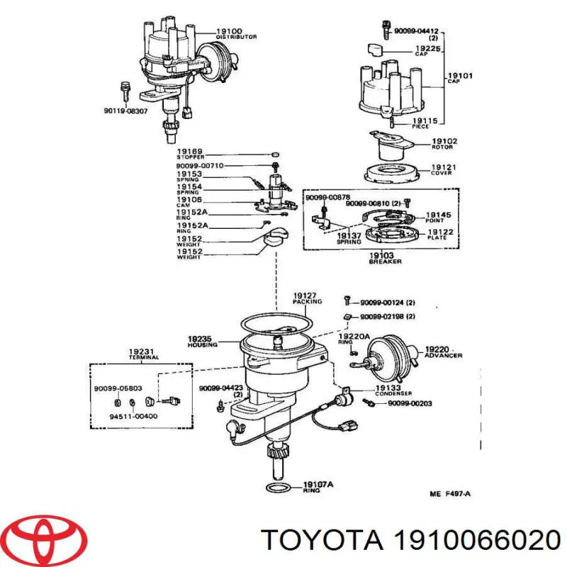 Розподільник запалювання (трамблер) Toyota Land Cruiser 80 (J8) (Тойота Ленд крузер)